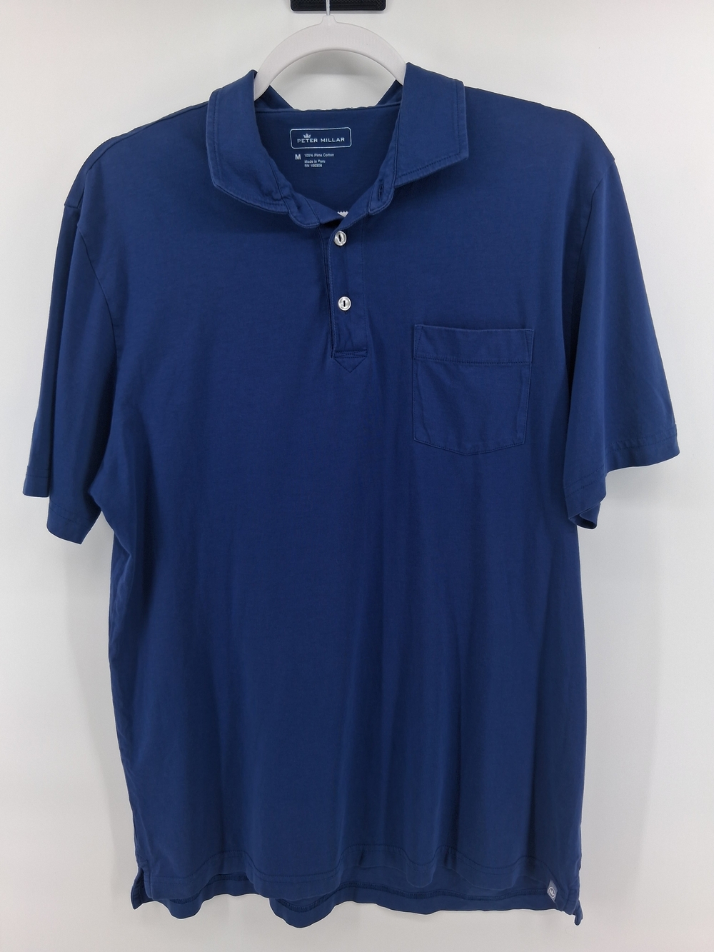 Peter Millar Navy Short-Sleeve Polo with Chest Pocket